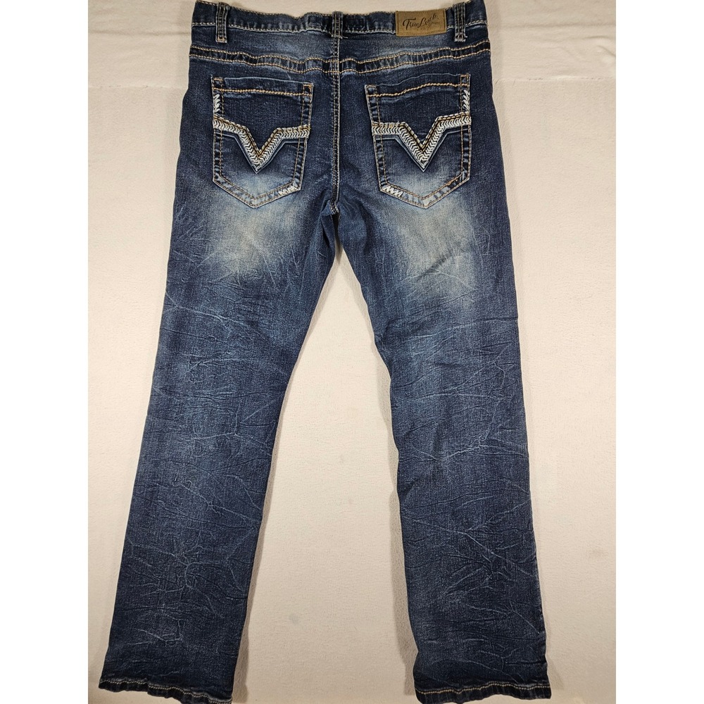 True Luck Mens Straight Leg Jeans 32x32 Blue Dark Wash Embroidered Pockets - Picture 7 of 9